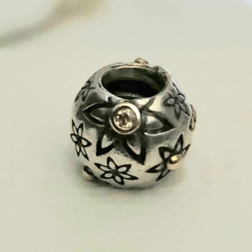 Pandora Starflower 2 Diamond Two tone Charm Retired